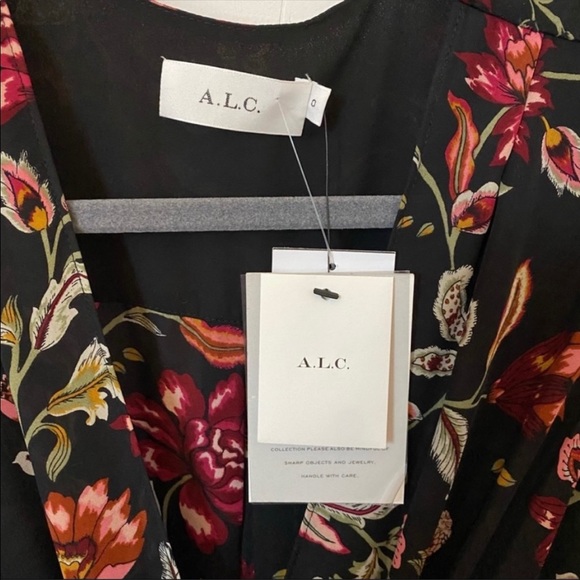 A.L.C. Silk Long Sleeve Floral Ruched Dress - Picture 8 of 10